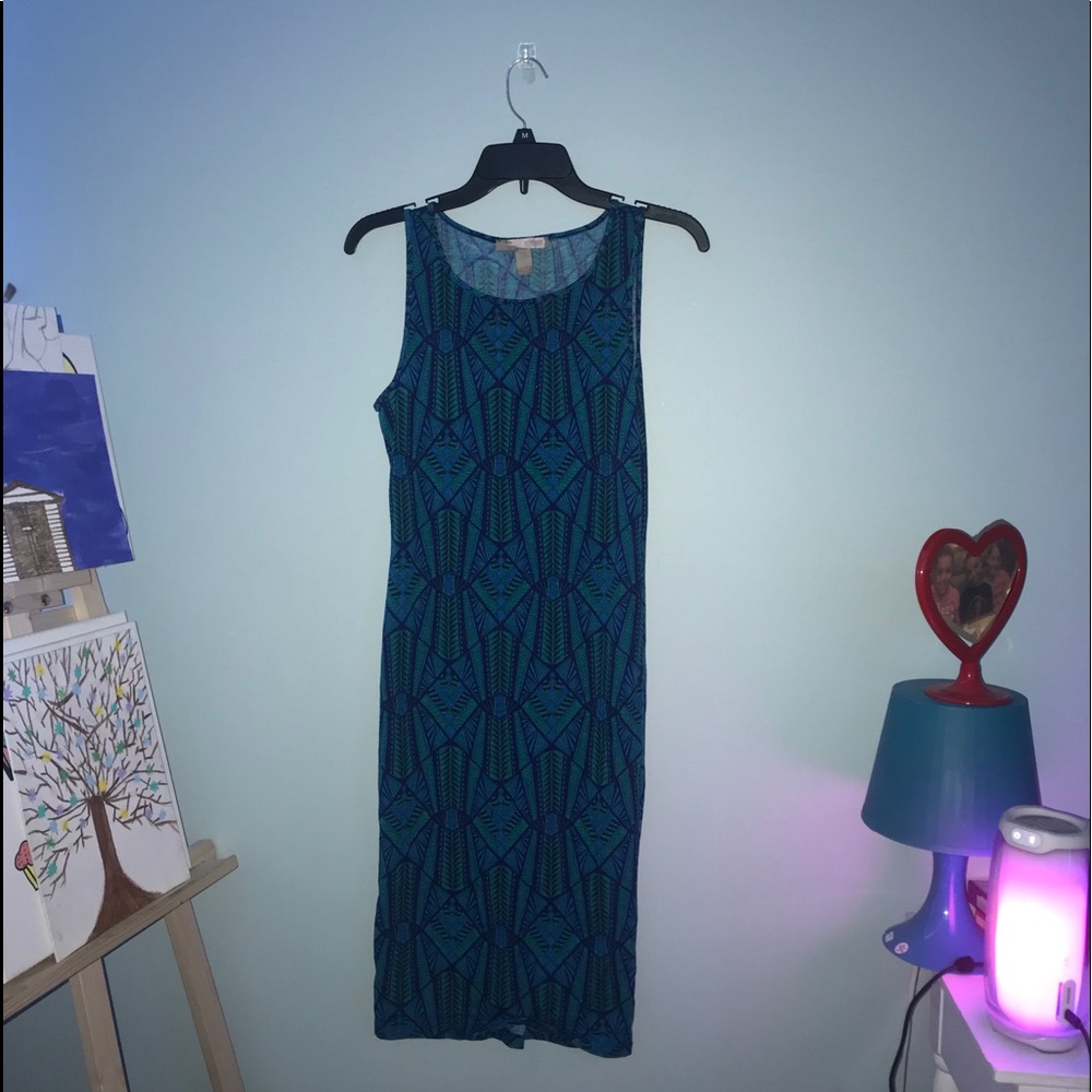 Blue and Green Patterned Fitting Dress.